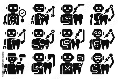 Root placement bite dental crown tooth installation icon vector robotic icons implant