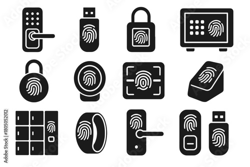 Secure icon button biometric icons vector digital safe fingerprint usb door