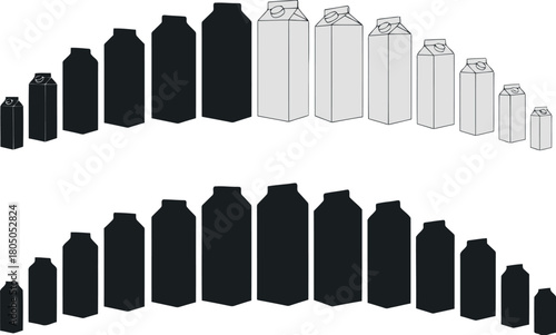 Two Rows of Bottle Silhouettes in Black and Gray container packaging 