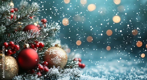 Winter holiday greeting background with copy space and frosted decorations picture