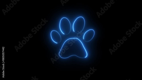 Animal foot print icon on white background .4k motion video, 4K Video motion graphic animation.  Animal health insurance icon isolated on dark background. Pet protection concept.