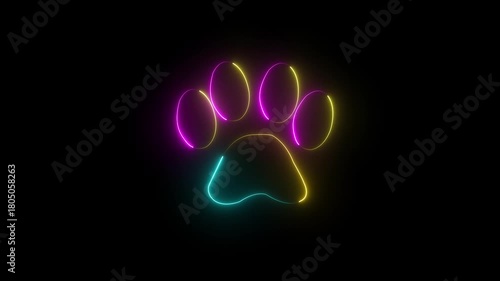 Yellow Animal health insurance icon isolated on grey background.  Pet protection icon. Dog or cat paw print. 4K Video motion graphic animation .