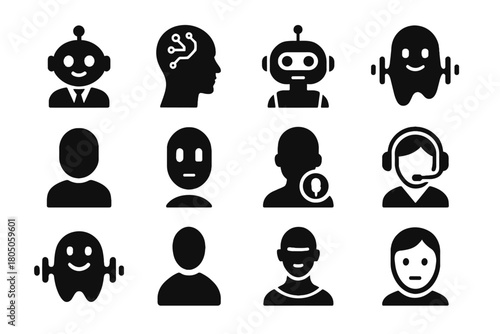 Minimalistic assistant avatar abstract ai icon voice character head hologram vector icons