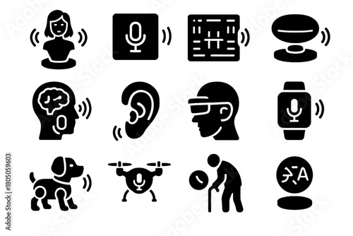 Drone controller ai icon futuristic wearables neural voice interface floating assistant vector