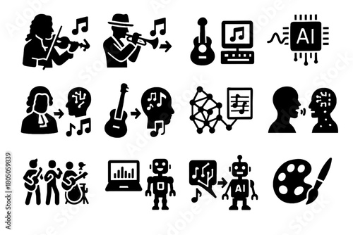 Classical ai composer tech icon evolution music digital icons vector network revolution