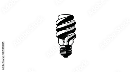 Monochrome illustration of a spiraled compact fluorescent light bulb, symbolizing energy efficiency and eco-friendly lighting solutions