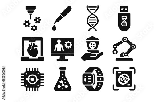 Kit nanobot icon sets printer arm vector gene data scanner futuristic biosensor