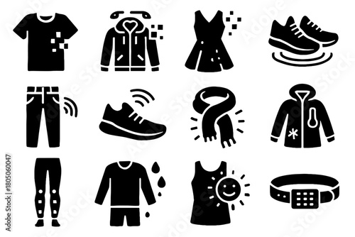 Smart icons coat belt scarf ar glowing clothing shoes holographic vector icon