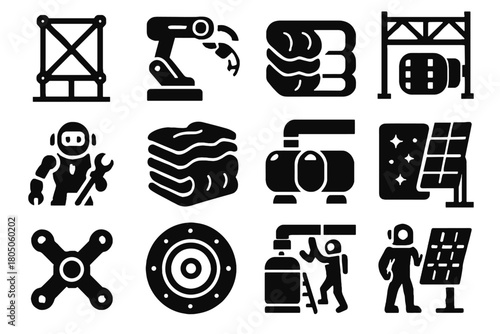 Pressure collection tool panel icons solar expandable vector insulation space frame external