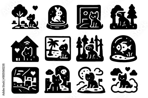 Cyber beach dome urban spaceship rooftop pet house icon forest park vector