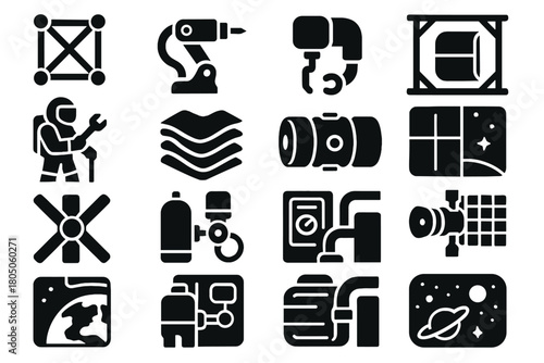 Habitat assembler space modular robot repair tool icon vector array weld icons