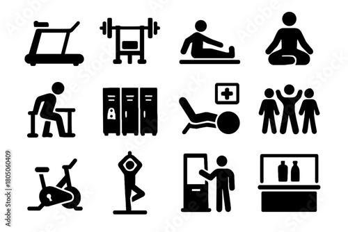 Section area refreshment lounge tech vector yoga icon stretching gym smart balance