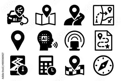 Icon eta road map ai radar vector route planner navigator condition