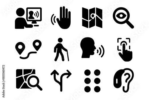 Mobility icons navigator simplified visual assist icon vector smart screen map ai