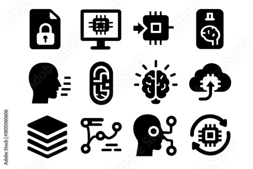 Icon encrypted insight screen memory ai loop chart vector set converter