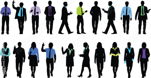 Diverse group of business people silhouettes walking and standing together