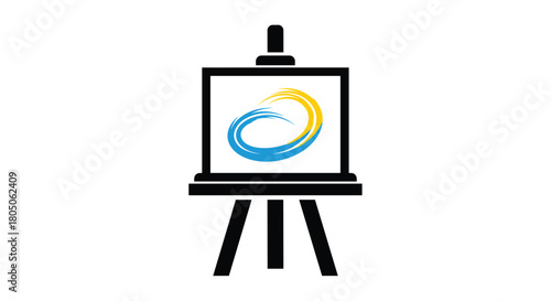 Creative art studio logo concept with vibrant brush stroke design on easel perfect for branding visual arts & design businesses education or entertainment, Generative AI.