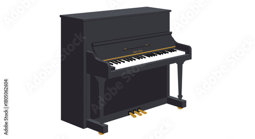 Realistic upright piano with keys in detailed 3d design