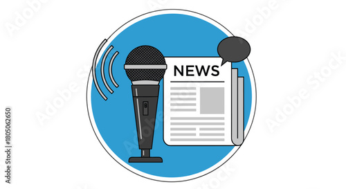 Breaking news report with microphone ready for broadcast modern journalism logo design for podcasting media and communications industries, Generative AI.