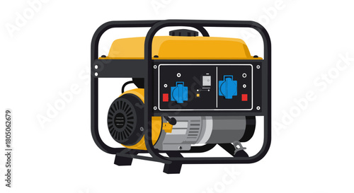 Portable generator with yellow casing and control panel