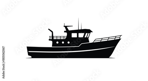 Elegant fishing boat silhouette perfect for nautical designs logos and seaside themed projects adding a touch of maritime adventure and coastal charm, Generative AI.