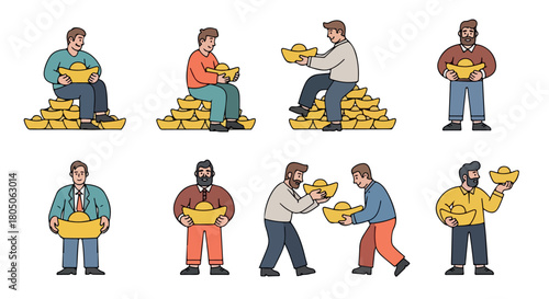 Men holding gold coins, wealth and prosperity concept