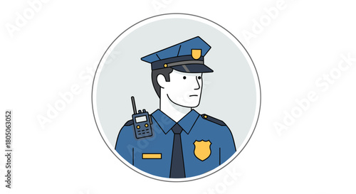 Dependable police officer illustration with radio for community safety campaigns a symbol of protection law enforcement and public service announcements, Generative AI.