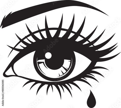 Stylized eye with teardrop conveying sadness emotion and a creative design