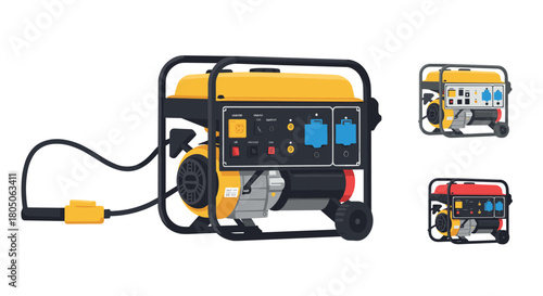 Portable generator set with outlets in flat style