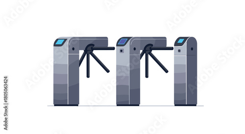 Modern turnstile gates in flat design with touchscreen interface