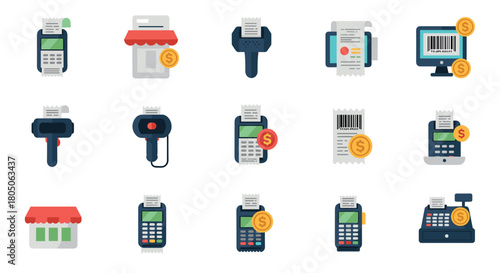 Diverse payment terminal icons for modern retail environments