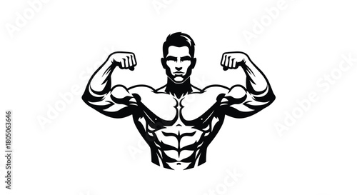 Powerfully Built Man Flexing for Fitness Ads or Gym Branding Symbolizing Strength Determination and Wellness in Bold Black and White Design, Generative AI.