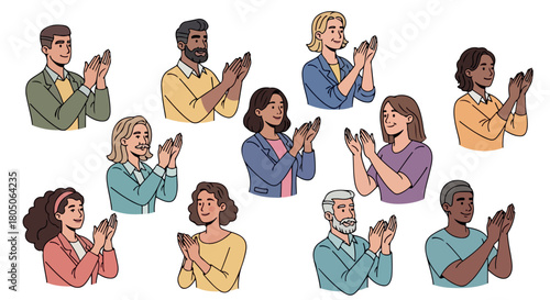 Diverse people applauding with smiling faces