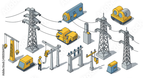 Isometric industrial power infrastructure and energy equipment