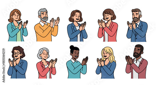 Diverse people applauding with joyful expressions
