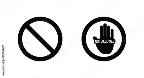 Two black prohibition signs one general and one depicting a hand