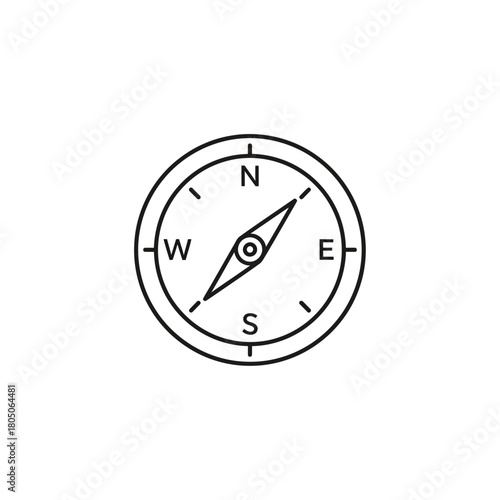 Simple Black and White Compass Icon with Cardinal Directions and Needle.