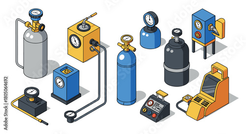 Industrial gas pressure equipment collection in isometric design
