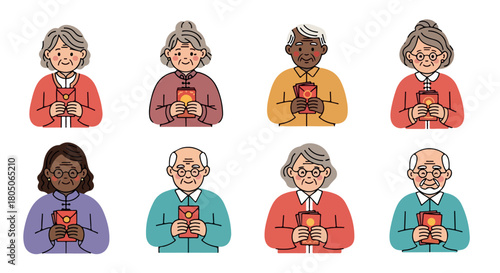 Elderly people holding red envelopes for Chinese New Year