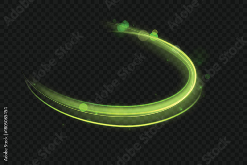 Glowing green light ring on a dark background forming a futuristic energy circle. Smooth motion, luminous particles and soft reflections create a sci-fi portal or digital halo effect.