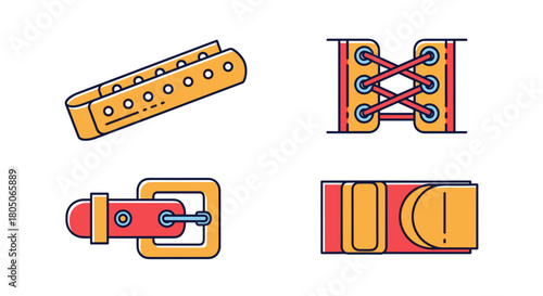Vector graphic elements of colorful belt accessories and buckles  , Adaptive & Modular Fashion icon set
