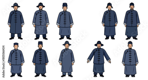 Traditional Chinese men in long robes with hats