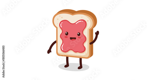 Cute cartoon bread slice with jam character waving