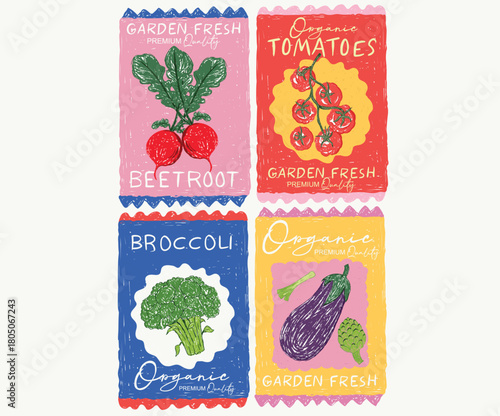 Local vegetable market artwork for t shirt print, poster, sticker and other uses. Vegetable love club. Vegetable stamp set design. 