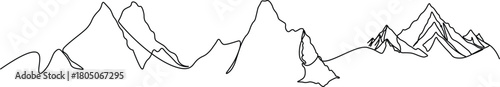 Continous single line Mountains. Mountains drawing with peaks