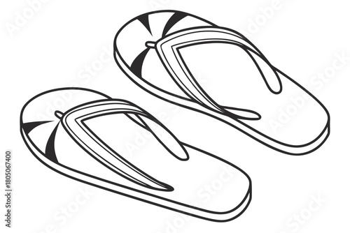 Line Art Illustration of Two Striped Flip Flops on a White Background sandal footwear