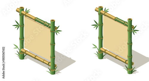Bamboo frame design with parchment scroll showing isometric view