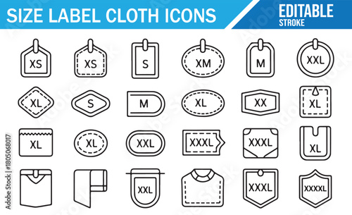 Line art fashion size tag collection for clothing and textile branding