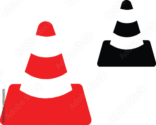 Traffic Cones in Red and Black. Parking cone icon. No parking cone set