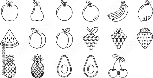Collection of hand drawn fruit illustrations in a sketchy style on a white background